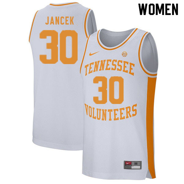 Women #30 Brock Jancek Tennessee Volunteers College Basketball Jerseys Sale-White